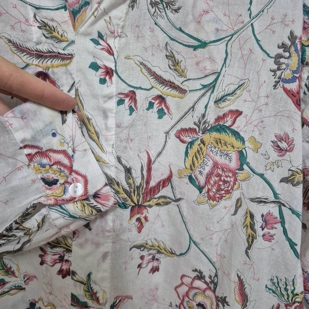 Eden & Olivia White Boho Summer Floral Cotton Gauze V-Neck Blouse Size M - Picture 4 of 6
